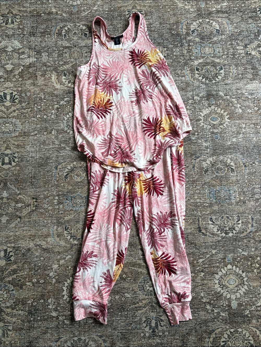 Tahari Pink Tropical Print Tank & Jogger Pajama Set